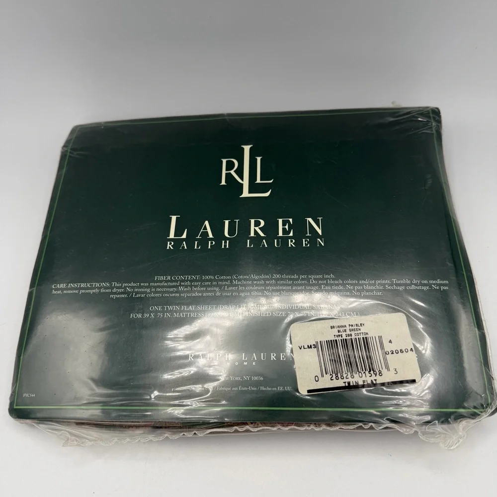 Ralph Lauren Rare Vintage Twin FLAT‎ Sheet BRIANNA Paisley Blue Green NEW